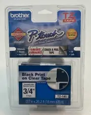 Brother P-touch TZ-141 3/4" Genuine Tape Cassette Black on Clear Indoor Outdoor