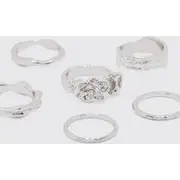 Mens 6 Pack Melted Metal Rings In Silver