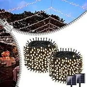 OZS 2 Pack 144FT 400LED Solar String Lights Outdoor, Waterproof 8 Modes Solar Tree Lights,Green Wire Christmas Lights Outdoor for Garden, Patio, Party, Wedding, Christmas Decorations (Warm White)