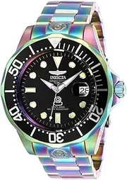 [Invicta] Men's Pro Diver Automatic-self-Wind Diving Watch with Stainless-Steel Strap, Multi, 20 (Model: 26601), Iridescent Rainbow Ion-plated, 26601