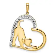14k Yellow & Rhodium Gold & White Rhodium D/C Puppy Stretching in Heart Pendant