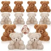 12 Pieces 4 Inch Stuffed Animal Toys Small Bear Tiny Plush Bear Mini Fuzzy Bears Tiny Dolls Party Favors Wedding Gift Box Doll Toy for Birthday Supplies Decorations DIY Accessory (Brown, Apricot)