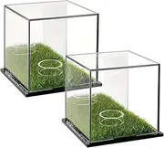 Clear Golf Ball Display Case, 2Pcs Acrylic Single Golf Balls Stand, Transparent Cube Ball Storage Box Dust Protection, Square Case for Baseball Golf Ball