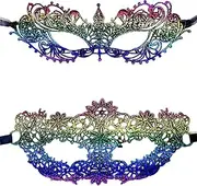 2Pcs Mysterious Fun Lace Masks for Masquerade Proms, Hallowmas Party, Venetian Party, Mardi Gras, Photo Shoot, Halloween and Cosplay(Blue)