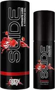 NottyBoy SLIDE Strawberry Flavored Water Based Personal Lubricant and Massage Gel For Couples | Toy and Condom Friendly | Frictionless Safe to Use - 100ml