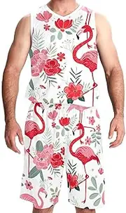 [KQNZT] Basketball Jerseys Shorts Sport Set, Personalized Jersey, Mens Basketball Jerseys, Pink Flamingo Tropical Jungle Flowers Leaves