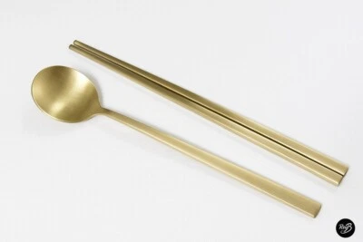 Chopsticks & Spoon Set-Korean style, Stainless Steel, Titanium Matte Gold