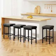 A Set of 4 Artiss Metal Bar Stools PU Seat Dining Counter Chairs