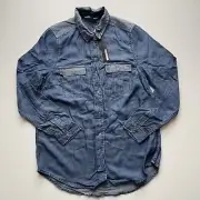 Decjuba Shirt Adult AU 10 Blue Button Up Press Button Denim Pocket Womens