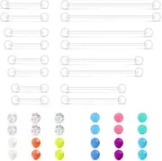 [QWALIT] 14g Plastic Industrial Barbell Earrings Pregnancy Belly Button Ring Nipple Tongue Rook Eyebrow Piercing Retainer Flexible Clear Curved Barbell Replacement Balls for Work Surgery