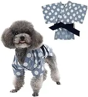 MANON ROSA Dog Costume Japanese Yukata Kimono - Traditional Pet Kimono Cosplay for Small & Medium Dogs, Puppies & Cats, Breathable Adjustable Summer Outfit (Gray Blue,Large)