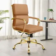 ALFORDSON Office Chair Ergonomic Paddings Gold Frame Brown - Mid Back