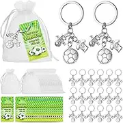 60 Pieces Soccer Party Favors, Includes 20 Pcs Soccer Keychains 20 Pcs Drawstring White Organza Bags 20 Pcs Thank You Tags for Kids Adults Soccer Theme Birthday Sports Party Supplies (Stylish Style)
