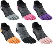 [JZLEJC] Womens Toe Socks, 6 Pairs Soft Breathable Cotton Five Finger Socks, Wicking Sweat Non-Slip Compression Toe Socks, Elastic Ribbed Cuff Five Toe Socks