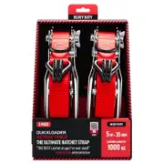 Quickloader Retractable Ratchet Strap Tie Down 5m X 35mm 1000kg - 2 Pack