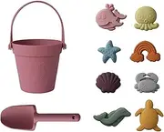 JasCherry Beach Toys for Kids, 10Pcs Silicone Beach Toy Set, Collapsible Beach Bucket, Spade, CrabTurtle Starfish Sand Molds for Beach Party Camping Fun Summer Activities Christmas (A)