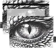 RPLIFE Mythical Animal Eye 2 Pack Three Hole Zipper Pouch for Kids School, Clear Zipper Pouch for Boys Girls, 9.8″ × 7″