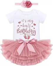 [ODASDO] Half Way To One Baby Girl 1/2 Birthday Cake Smash Outfits Party Photoshoot Romper Tutu Skirt Headband Set
