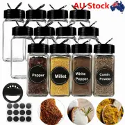 12/24pcs Glass Spice Jars/Bottle Empty Square/Round Spice Containers With Lid AU