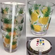 x4 Novogratz Tropical Pineapple Acrylic Tumbler Glass Set Outside Pool Summer