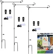 FEPITO 3 Pack Metal Flag Poles with Flag Stopper and Anti-Wind Clip for Outdoor Decorative Lawn Yard Flags