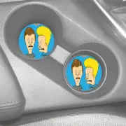 BEAVIS & BUTTHEAD DESIGN 1 BLUE BACKGROUND CUSTOM RUBBER CAR COASTER SET OF 2