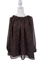 Talbots NWT Smocked Leopard Animal Blouse Chiffon Layers Gold Shimmer Flecks 1X