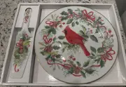 Vintage Andrea By Sadek Cardinal E GRush Christmas Cake Plate Server Japan