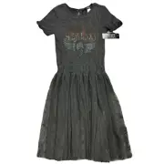 Truce Girls Dark Gray Oversize Mesh Overlay Romper Size Small