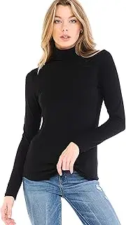 [SSOULM] Women`s Long Sleeve Slim Fit Turtleneck Mock Soft Tops Basic Stretchy Pullover with Plus Size