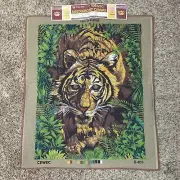 VTG Needlepoint Crown Arts Canvas Crouched Tiger CEWEC Made in Denmark B409