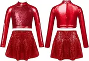 [iEFiEL] Kids Girls 2Pcs Hip-hop Jazz Latin Dancewear Shiny Sequins Dance Clothes Set Gymnastic Workout