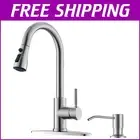 Luxury Pull Down Kitchen Faucet with Soap Dispenser & 3 Spray Modes in Brushe...