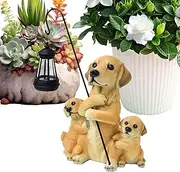 Garden Dog Statues Outdoor Decor | Solar Powered LED Lights | Lantern Yard Three Dogs Ornament, Solar Lights Resin Puppy Statue for Patio, Garden, Lawn