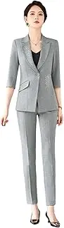 [Generic] Women Pants Suits Set for Crystal Beads Blazer and Trousers 2 Pieces Office