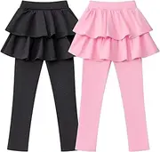 [eQFeast] 2 Pack Girls Leggings with Skirt Ruffle Tutu Kids Clothes School Uniform Pants for Girls
