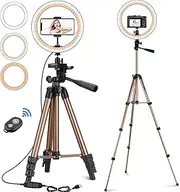 10'' Selfie Ring Light with Tripod Stand and 3 Phone Holder, Dimmable LED Camera Ring Light for Makeup YouTube TikTok Live Stream Zoom Vlog Compatible with iPhone Android