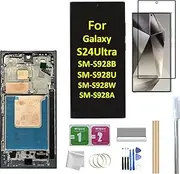 Galaxy S24 Ultra LCD Screen with Frame Replacement for Samsung Galaxy S24 Ultra SM-S928B SM-S928U SM-S928A LCD Screen Display Touch Digitizer with Frame+Tool(Fingerprint not Supported) (Black)