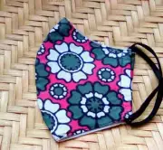 Face Mask Adult Unisex Washable Cotton African Print Fuschia GreyM Made in Kenya