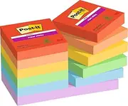 Post-it Super Sticky Notes Playful Collection - Pack of 12 Pads, 90 Sheets per Pad, 47, 6mm x 47, 6mm, Red, Orange, Yellow, Green, Blue, Purple - Extra Strong Sticky Notes