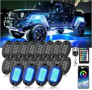 20Pods Metal RGB LED Rock Lights with Bluetooth APP/RF Remote Control, 480LED Multicolor Underglow Kit with Dual Zone Music Mode 12V Underbody Lights Waterproof for Trucks