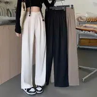 在飛比找momo購物網優惠-【D.studio】韓版高腰小個子垂感西裝褲(直筒褲 寬褲 