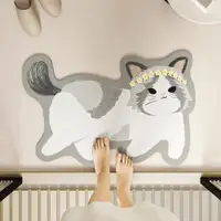 在飛比找ETMall東森購物網優惠-卡通貓咪造型硅藻泥吸水軟墊浴室門口地墊衛生間防滑腳墊家用地毯