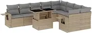 vidaxl 10-Piece Garden Modular Sofa Set - Beige Poly Rattan with liftable Table, Foldable Side Tables, and Cushions - Perfect for Patio, Backyard, or Terrace Lounging