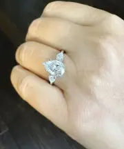 Pear Shape Moissanite Engagement Ring 14K White Gold Three Stone Bridal 3.70ctw