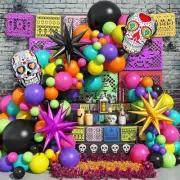 135 Pcs Day of the Dead Balloon Arch Kit Dia De Los Muertos Decorations Colorful