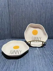 Rae Dunn SUNNY Egg-Shaped Plate Breakfast Small Plates Set Of 2 Brand New