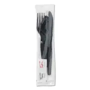 Dixie CH56NSPC7 Wrapped Fork/Knife/Spoon/Napkin Packets - Black (250/Carton) New