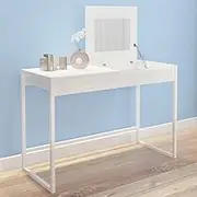 Elegant Vanity Table with Flip-Up Mirror, White Finish, High-Quality Wood, Spacious Compartments, 115 x 50.5 x 77.5 cm - Ideal for Bedroom or Dressing Room