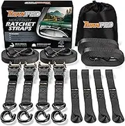 TitanPro Ratchet Tie Down Straps 4-Pack - 2,200lb Test Strength, Premium 1" x 15' Rachet Tie Downs with Padded Handles | Heavy Duty Truck Accessories Moving Straps (Black)